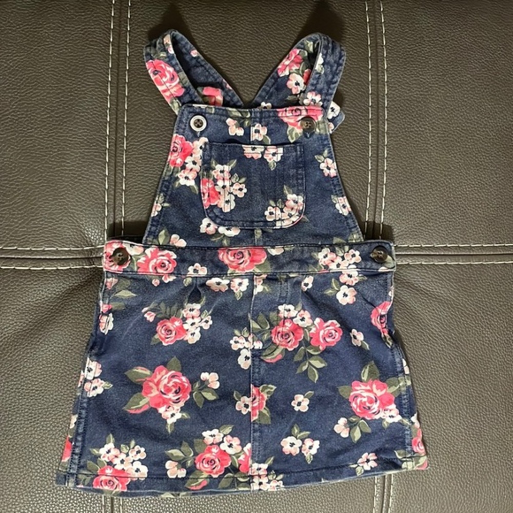 18 month carters overall dress. Soft, no callouts.‎ Navy with pink flowers.
